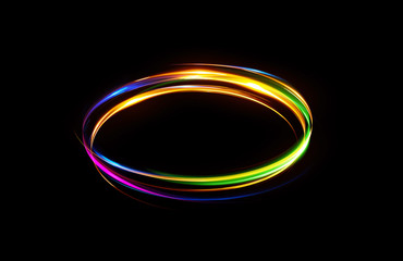 Glow effect. Ribbon glint. Abstract rotational border lines. Power energy. LED glare tape..Luminous shining neon lights cosmic abstract frame. Magic design round whirl. Swirl trail effect.