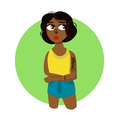 Vector illustration of an African woman with a tattoo on her hand