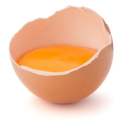 Broken egg  in eggshell half isolated on white background cutout