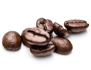 roasted coffee beans isolated in white background cutout