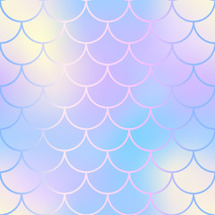 Mermaid scale background. Pastel colors fish scale seamless tile. Yellow purple blurred mesh © Elya.Q