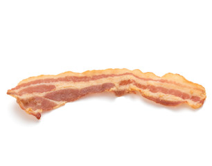 cooked crispy slice of bacon isolated on white background