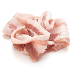 sliced pork bacon isolated on white background cutout