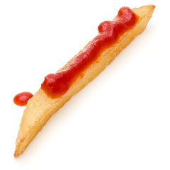 French Fried Potatoes with ketchup isolated on white background