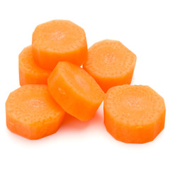 Chopped carrot slices isolated on white background cutout