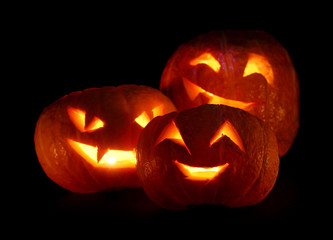 Halloween pumpkins on black