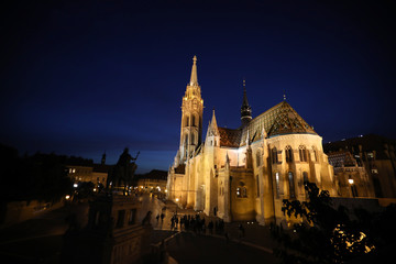 Fototapeta na wymiar Matthias Church at night, Budapest, Hungary.