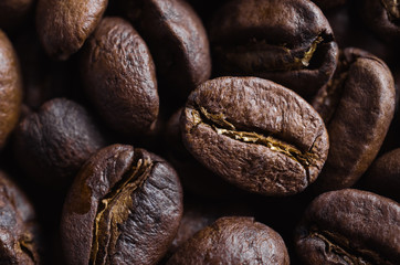 Coffee beans. Top view. Macro.