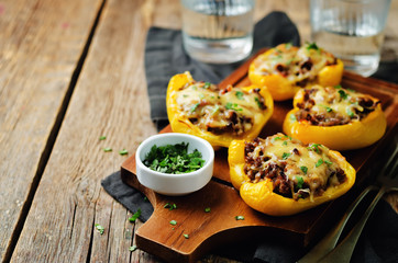 Minced meat stuffed yellow Bell pepper