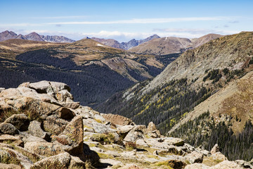 The barren landscape above the timberline along Trail Ridge Road in Rocky Mountain National Park.