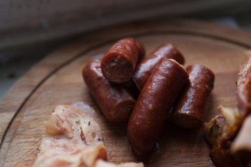 Meats on a wooden platter