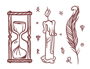 Trendy vector esoteric symbols sketch hand drawn religion philosophy spirituality occultism chemistry science magic illustration