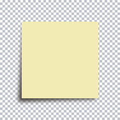 Sticky note paper. Yellow sticker isolated on transparent background. Vector illustration.