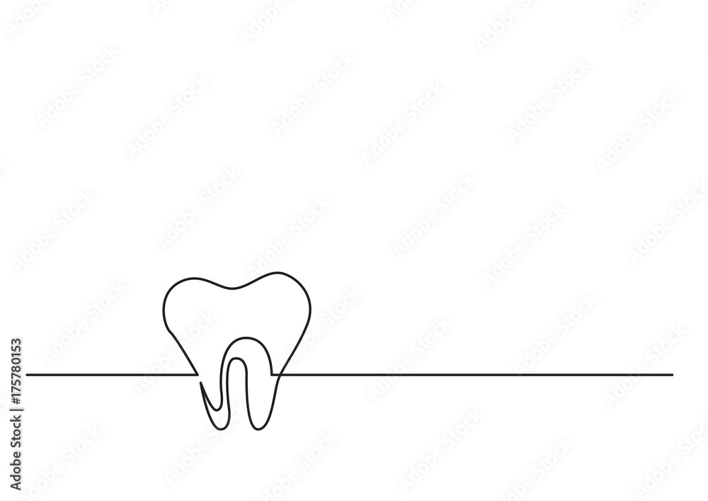 Poster one line drawing of isolated vector object - human tooth