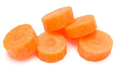 Chopped carrot slices isolated on white background cutout