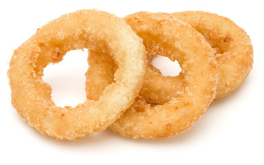 Crispy deep fried onion or Calamari ring isolated on white background