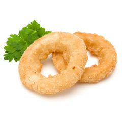 Crispy deep fried onion or Calamari ring isolated on white background