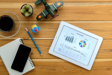 Office desk table with business documents