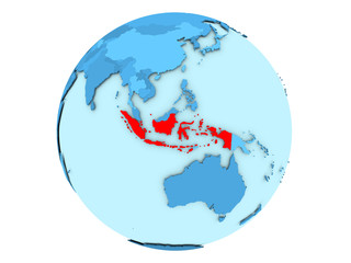 Indonesia on blue globe isolated