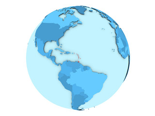Caribbean on blue globe isolated