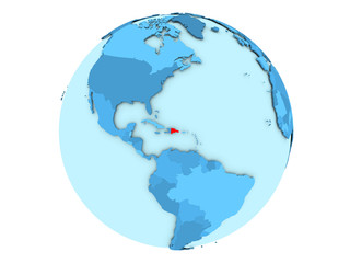 Dominican Republic on blue globe isolated
