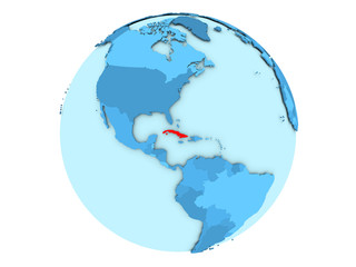 Cuba on blue globe isolated