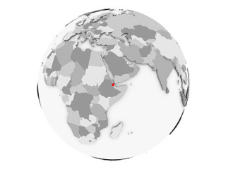 Djibouti on grey globe isolated