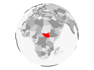 South Sudan on grey globe isolated