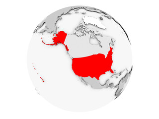 USA on grey globe isolated