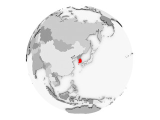 South Korea on grey globe isolated