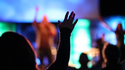 Audience with Hands Raised