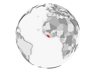 Liberia on grey globe isolated