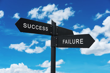 Fototapeta premium Life choices concept, Success and Failure Signpost, on blue sky background