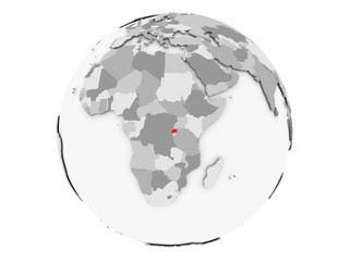 Rwanda on grey globe isolated