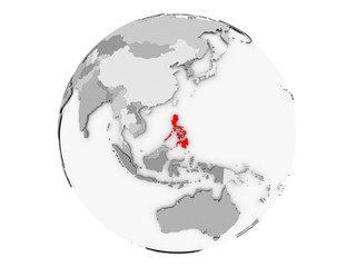 Philippines on grey globe isolated