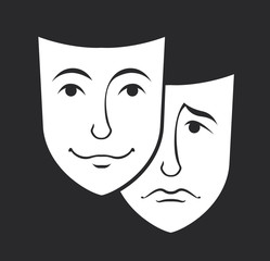 theater mask symbols vector set, sad and happy concept