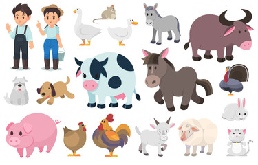 Farmer and farm animal, Vector graphic elements.