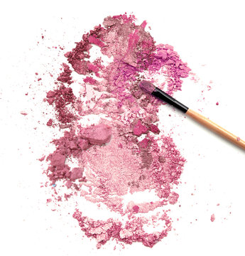 blush make up on crushed pink powder cosmetic