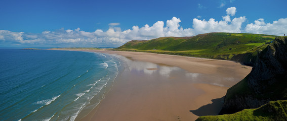 Elevated view of Rhossili Bay in the Gower Peninsular, Wales, UK - 175789733