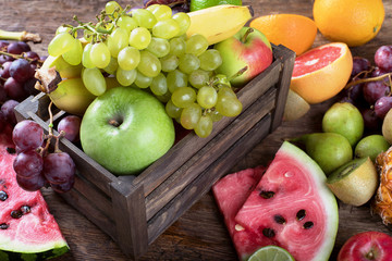 Fruits in wooden box