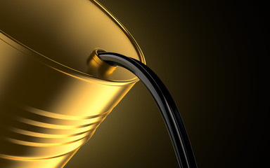 Golden oil barrel on dark background. Raw black oil. 3d render