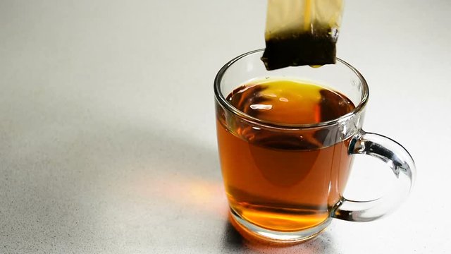 hot tea in a sachet mug