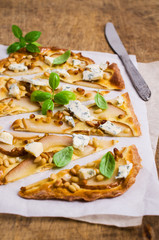 Traditional pizza with pear