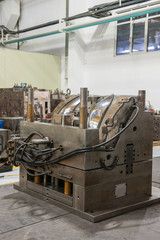 close-up of molds, machine and equipment for production of automotive headlight