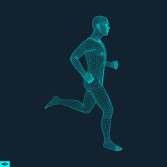 3d Running Man. Design for Sport, Business, Science and Technology. Vector Illustration. Human Body.