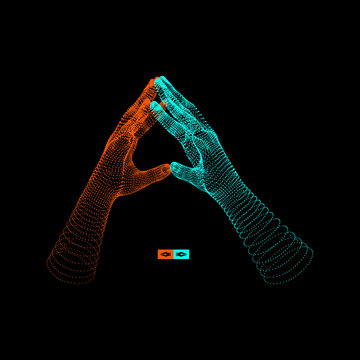 Two human hands. Connection structure. Business concept. 3D vector illustration.