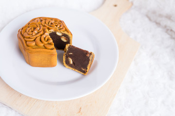 Chinese mooncake detailed texture to celebrate the Mid Autumn Day festival food cuisine culture