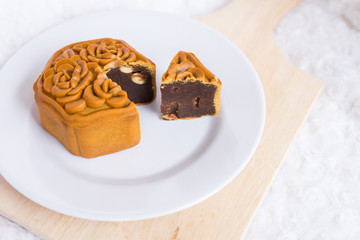 Chinese mooncake detailed texture to celebrate the Mid Autumn Day festival food cuisine culture