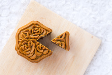 Chinese mooncake detailed texture to celebrate the Mid Autumn Day festival food cuisine culture