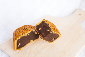 Chinese mooncake detailed texture to celebrate the Mid Autumn Day festival food cuisine culture